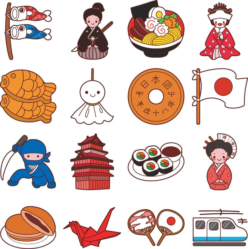 Rain doll and ninja icon. Illustration icon of japanese items. vector
