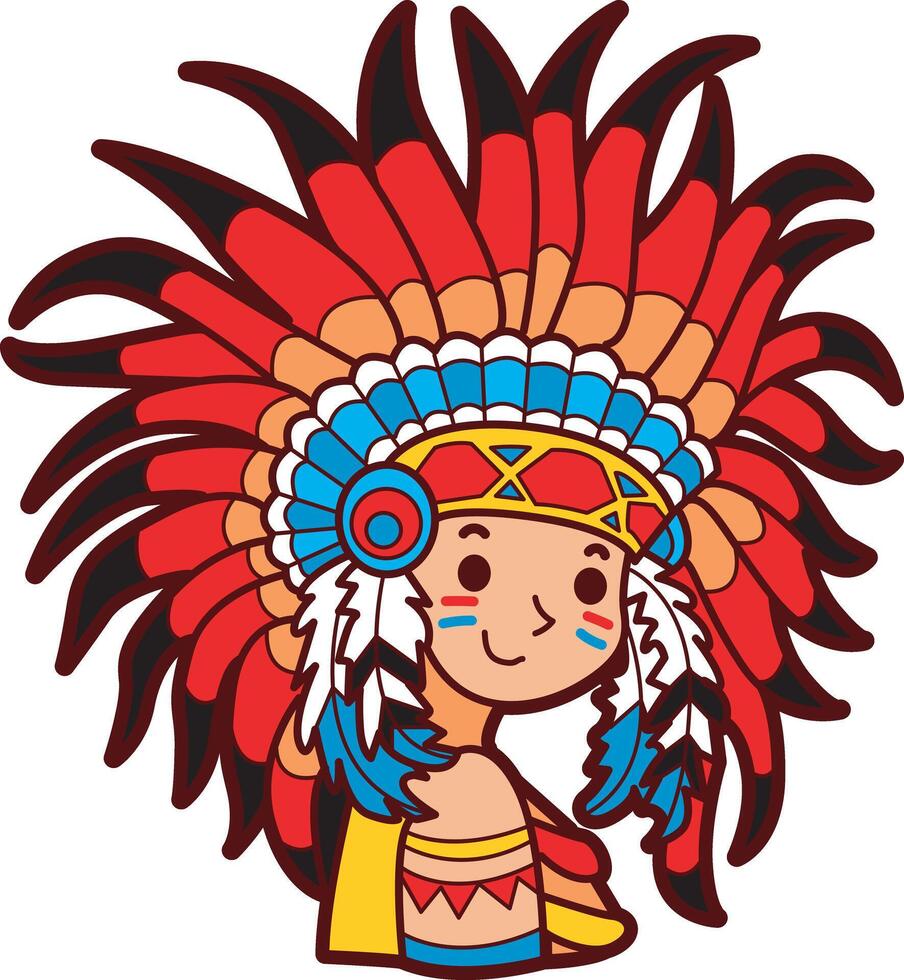 A man with big decoration in head. Illustration icon of indian tribes. vector