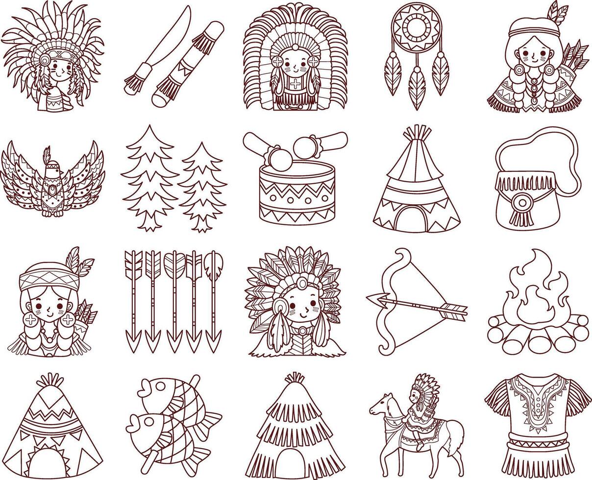 Outline of Illustration icon of indian tribes. vector