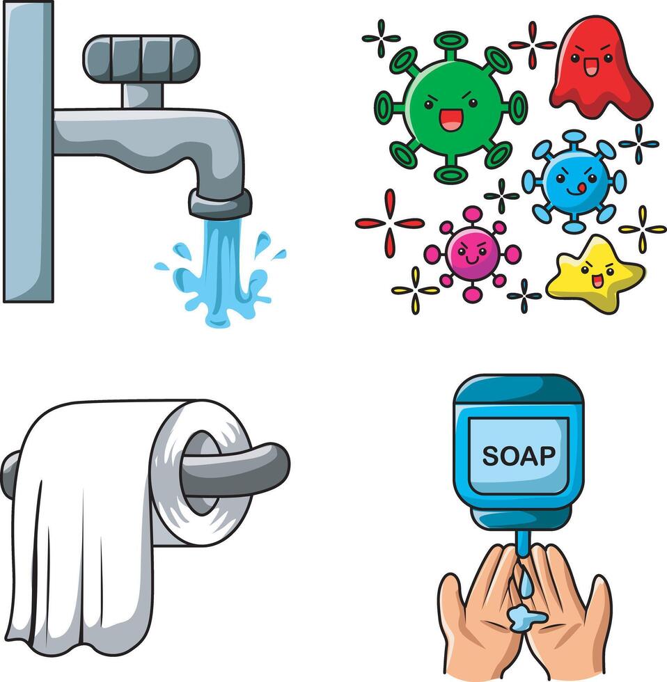 Tissue and viruses icon. Hand wash icons for education vector