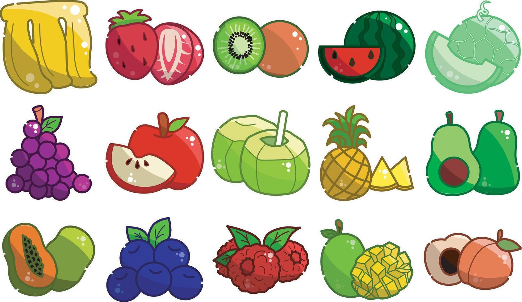 Illustrations of cute fruits elements for kids. vector