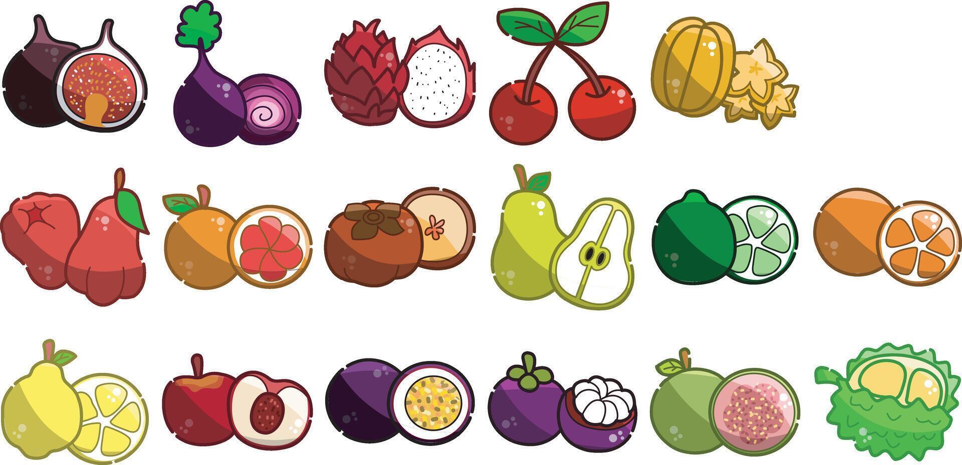 Variation of asian fruit icon illustrations. vector