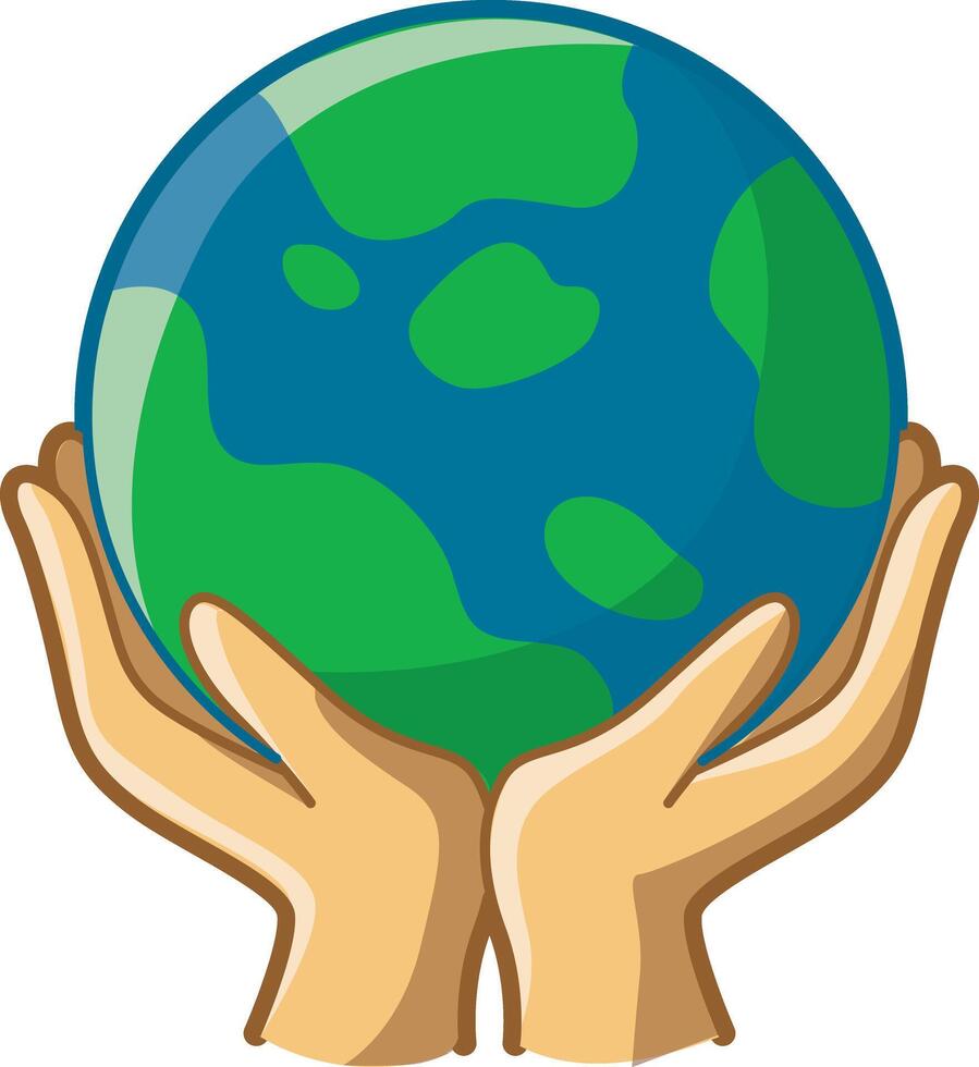 Icon of two hands bring an earth. Cute ecology icon for saving earth. vector