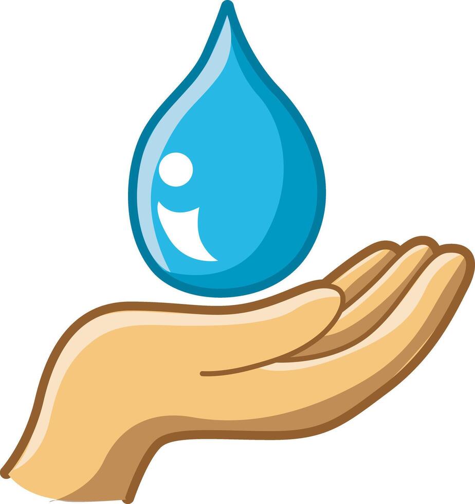 Icon of water in the hand. Cute ecology icon for saving earth. vector