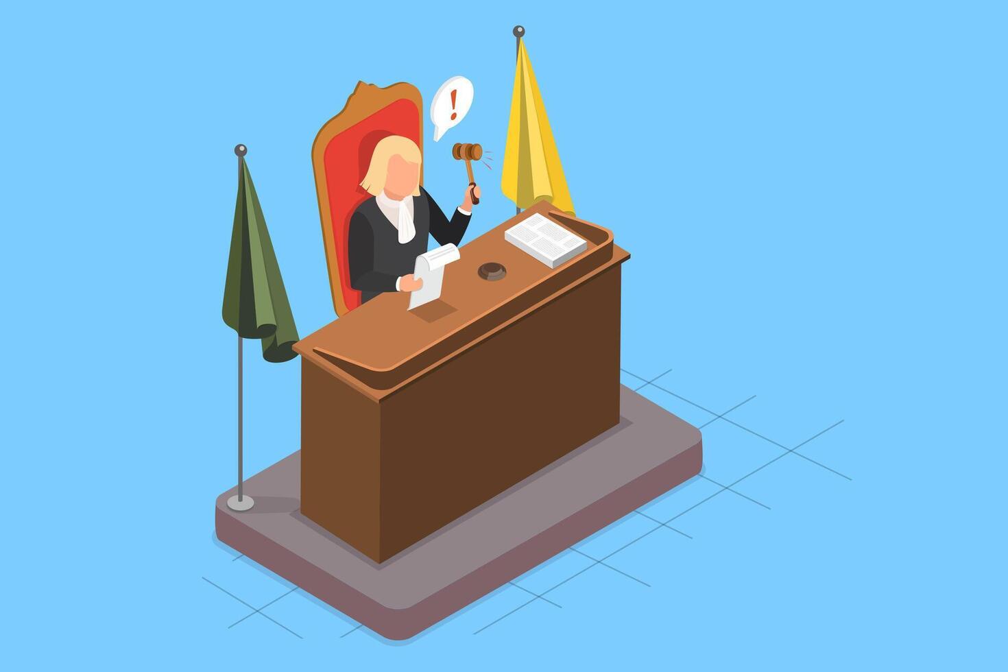 3D Isometric Flat Illustration of Judge In Court, Trial in Courtroom vector
