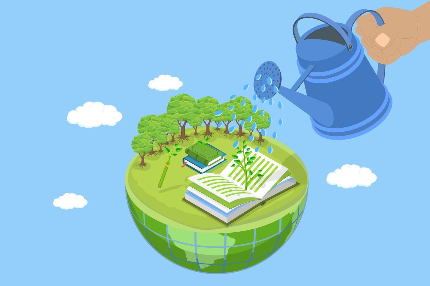 3D Isometric Flat Illustration of Sustainable and Friendly Environment, Awareness about Importance of Protecting Nature vector