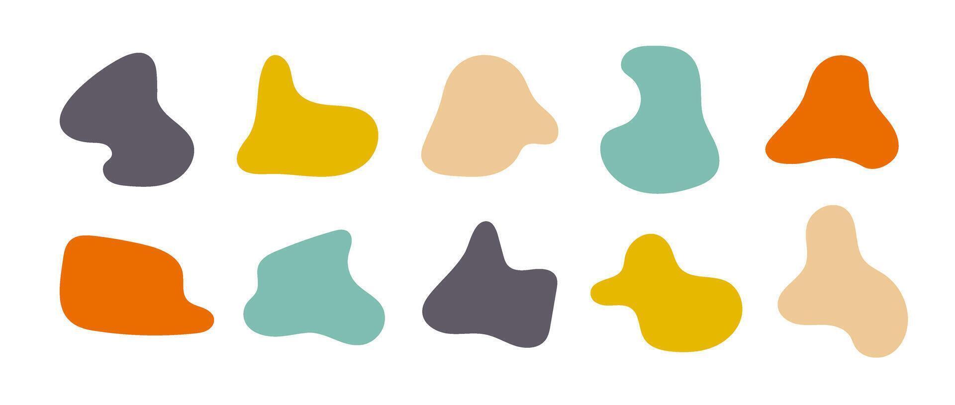 Abstract organic shapes collection. Irregular liquid forms set. Nice amoeba blobs, blotches, drops or stains bundle. Different design elements for label, sticker, banner, tag, collage. vector