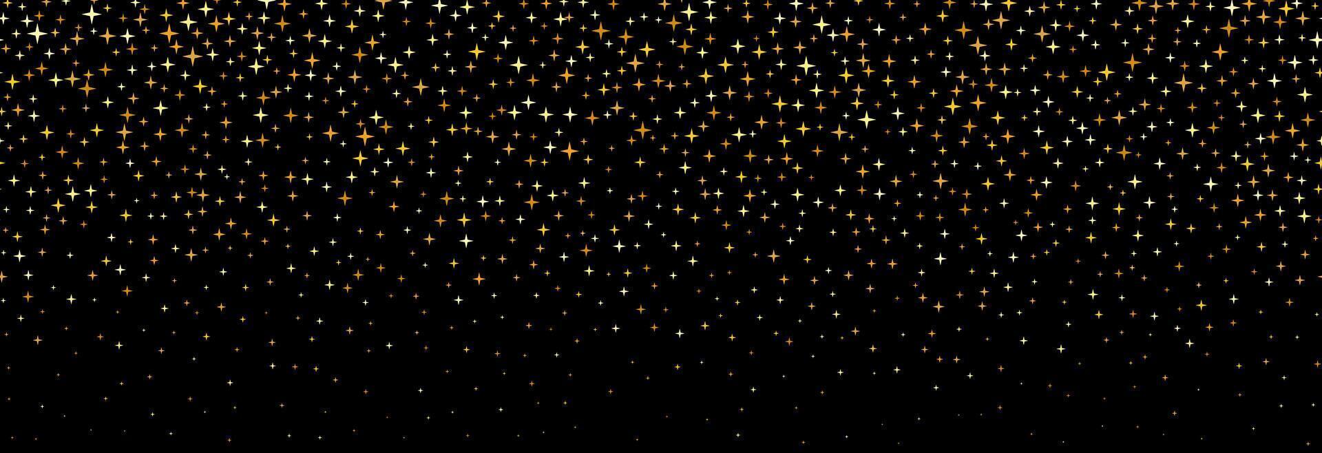 Golden falling confetti pattern on black background. Repeating gold glitter pattern. Yellow and orange dots wallpaper. Celebration Christmas, New Year or birthday party decoration vector