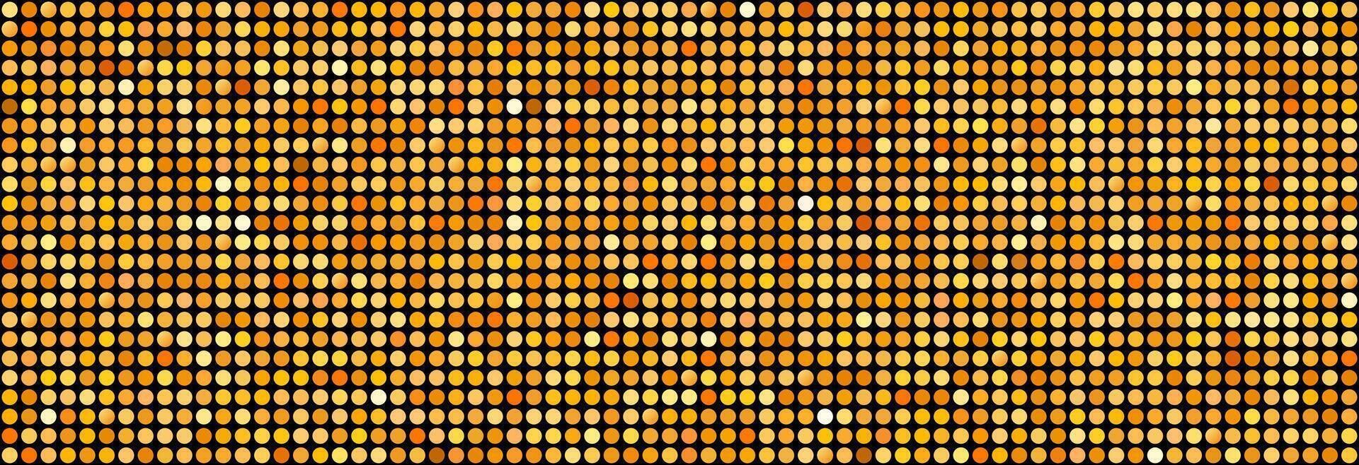 Golden disco party seamless pattern. Yellow round sequin mosaic texture background. Abstract shining gold halftone wallpaper. Pop up comic glitter sparkles backdrop. Retro design template. vector
