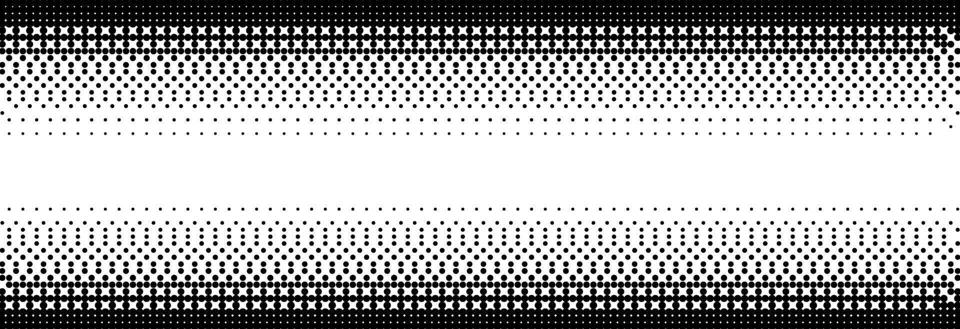 Pixelated bitmap gradient texture. Black and white dither pattern background. 8 bit game screen wallpaper. Retro glitch pixel art illustration. Abstract wide dithering horizontal border vector