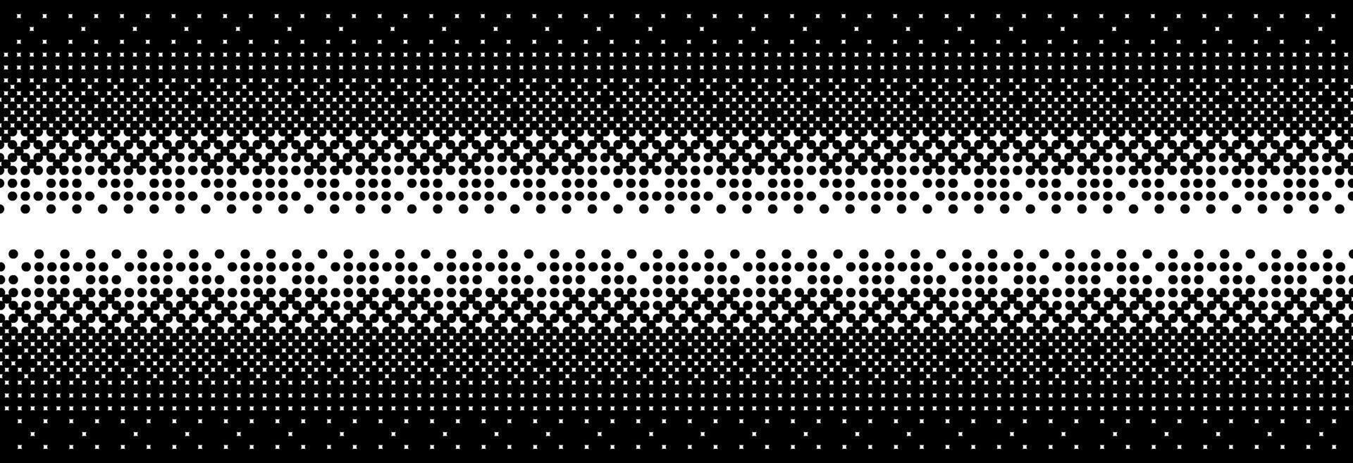 Fading bitmap gradient texture. Black and white dither pattern background. Abstract pixelated glitch pattern. 8 bit game screen wallpaper. Vanishing pixel art backdrop halftone vector