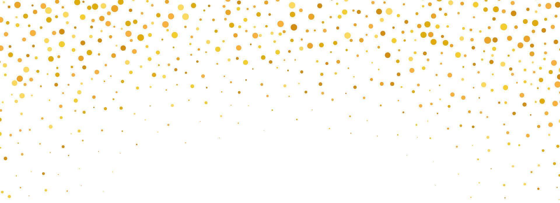 Falling down gold circle confetti background. Splattered golden dotted glitter pattern. Yellow and orange dot wallpaper. Christmas, New Year or birthday celebration party backdrop. vector