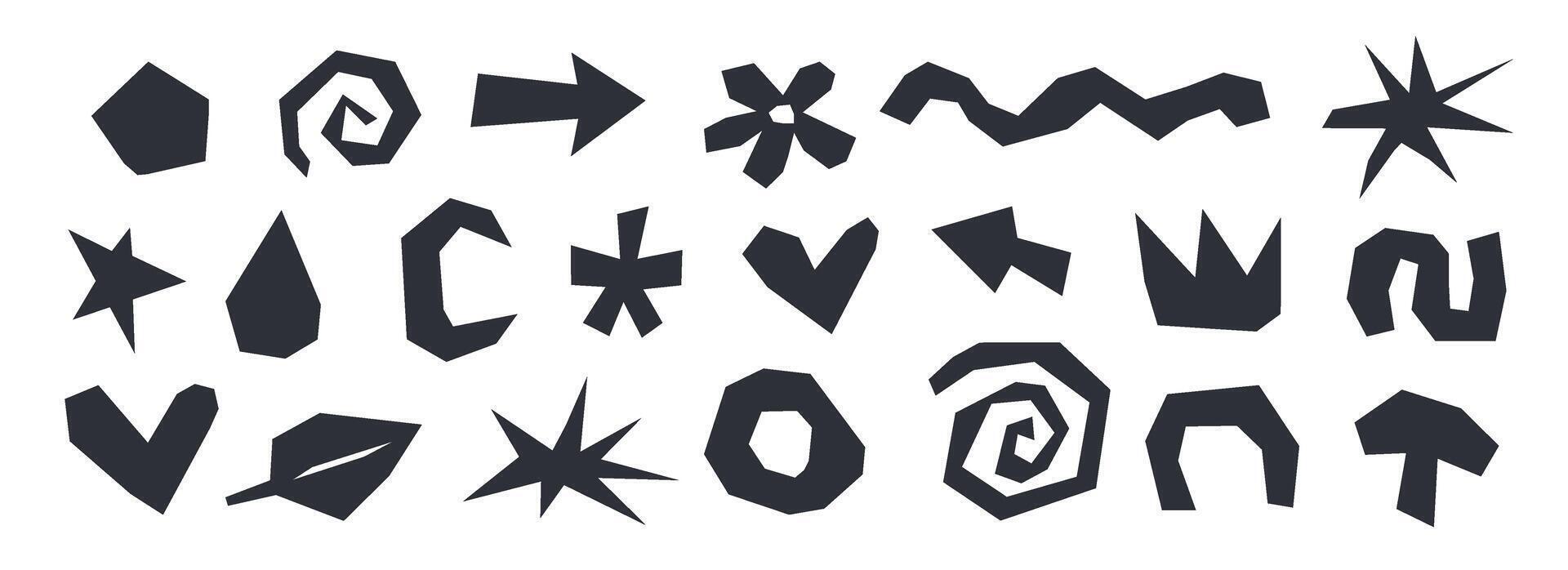 Paper cut out form set. Black abstract collage shape collection. Geometric paper element collection. Nursery decoration bundle for poster, banner, print. Children doodle illustration pack. vector
