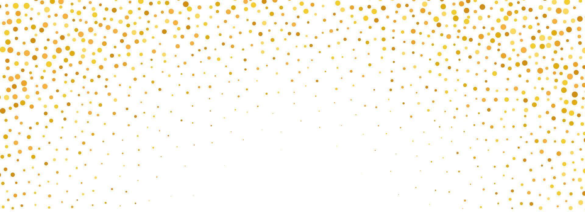 Falling down gold circle confetti background. Splattered golden dotted glitter pattern. Yellow, orange, golden dot wallpaper. Christmas, New Year or birthday celebration party backdrop vector