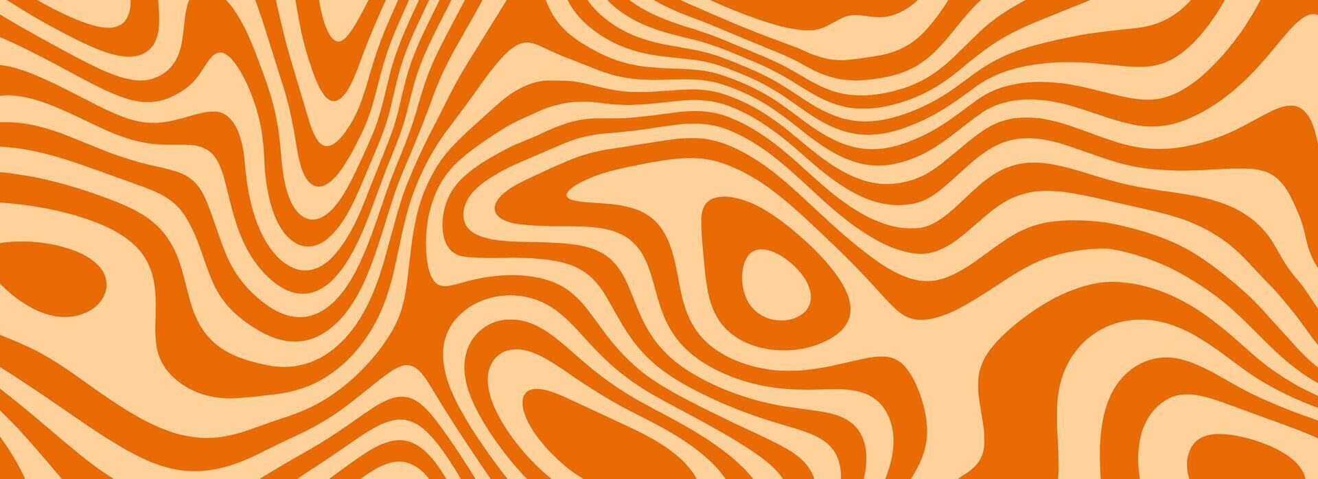 Retro caramel line background. Salted caramel liquid desert texture. Wavy swirl candy pattern for poster, cover, banner, pamphlet. Orange nougat hippie wallpaper in 60s or 70s style. vector