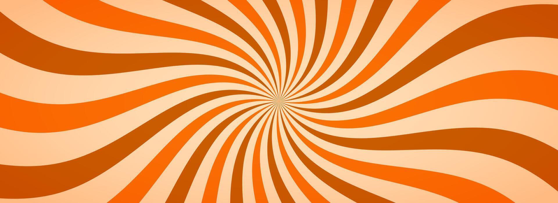 Caramel colored sunburst background. Salted caramel ice cream sunbeam pattern. Orange nougat dessert wallpaper for template, banner, poster, flyer. Rotating cartoon candy rays and beams vector