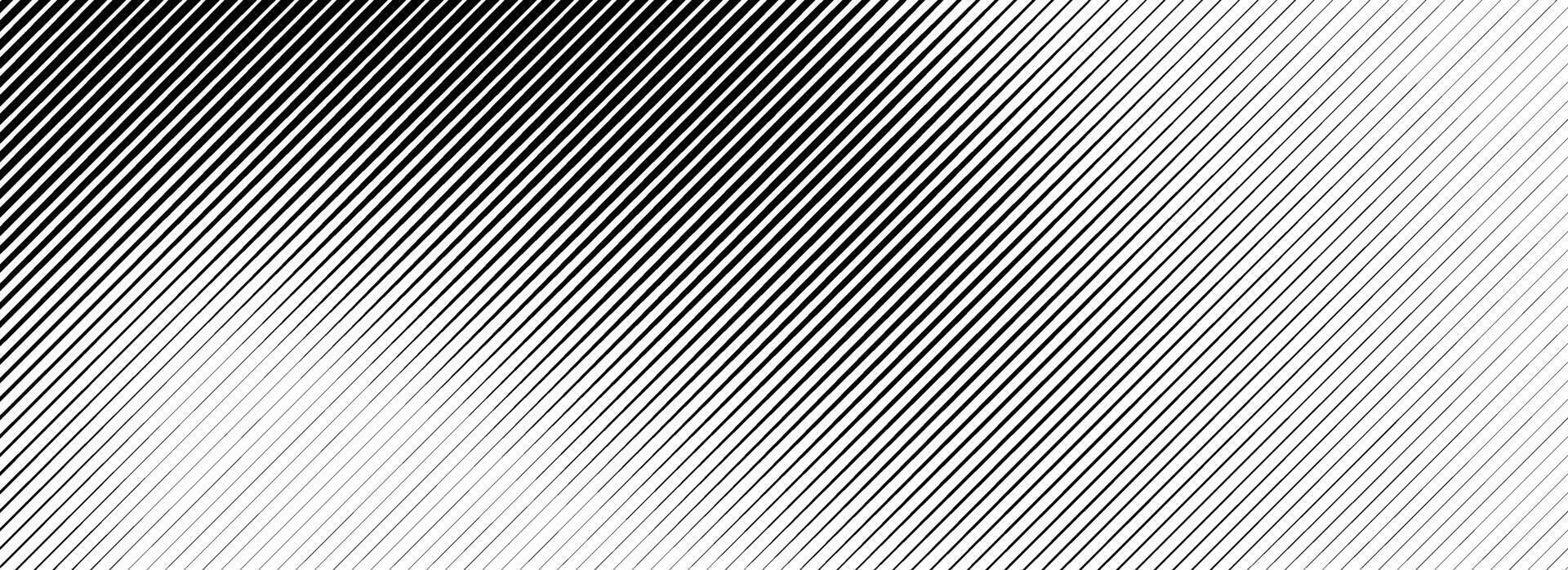 Fading line halftone gradient texture. Black diagonal stripe gradation background. Thin to thick vanishing slanted pattern backdrop. Oblique parallel stripe wallpaper for overlay, print, cover vector