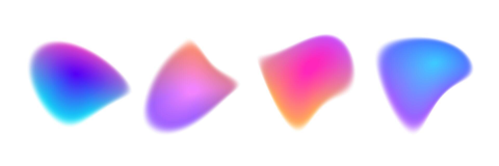 Bright colorful gradient blob set. Liquid blur gradation background collection. Iridescent blurry irregular shape pack for poster, banner, leaflet, brochure. Neon fading uneven aura bundle vector