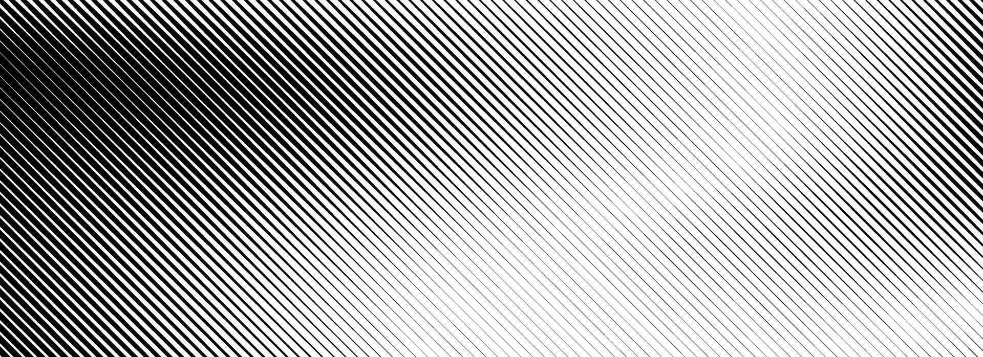 Fading linear gradient texture. Black diagonal stripe gradation background. Thin and thick vanish slanted pattern backdrop. Oblique parallel stroke wallpaper for overlay, print, cover, banner vector