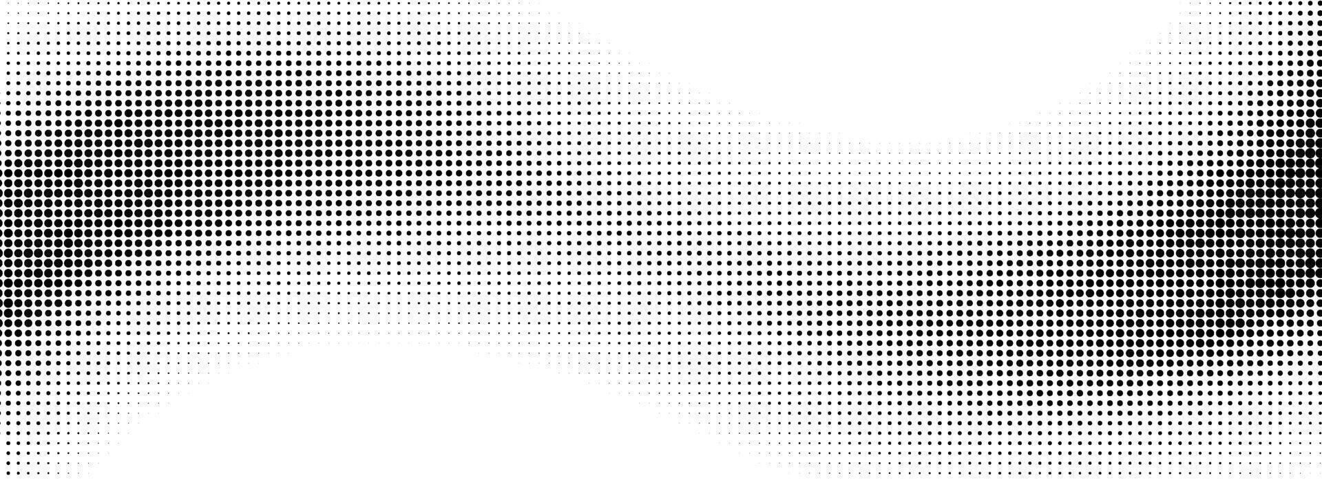 Comic halftone wave background. Dotted curved line wallpaper. Abstract wavy fluid backdrop texture. Black pop art swoosh element for poster, banner, overlay, card, brochure, flyer, leaflet vector