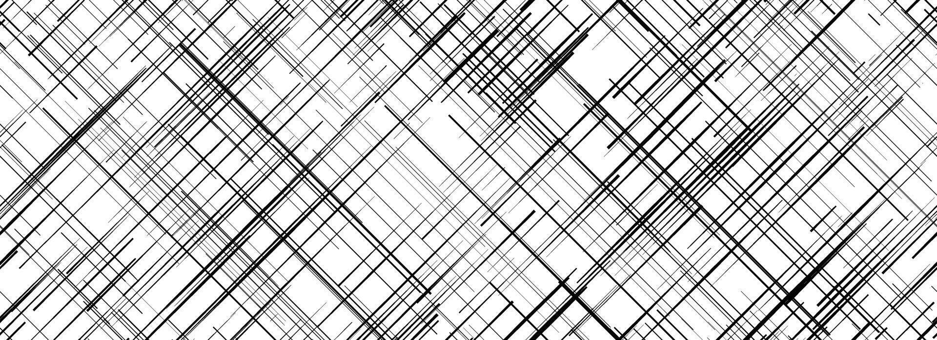 Black cross hatch seamless pattern. Diagonal line repeating texture surface. Rough sackcloth or burlap fabric material background. Crosshatch linen canvas overlay wallpaper. vector