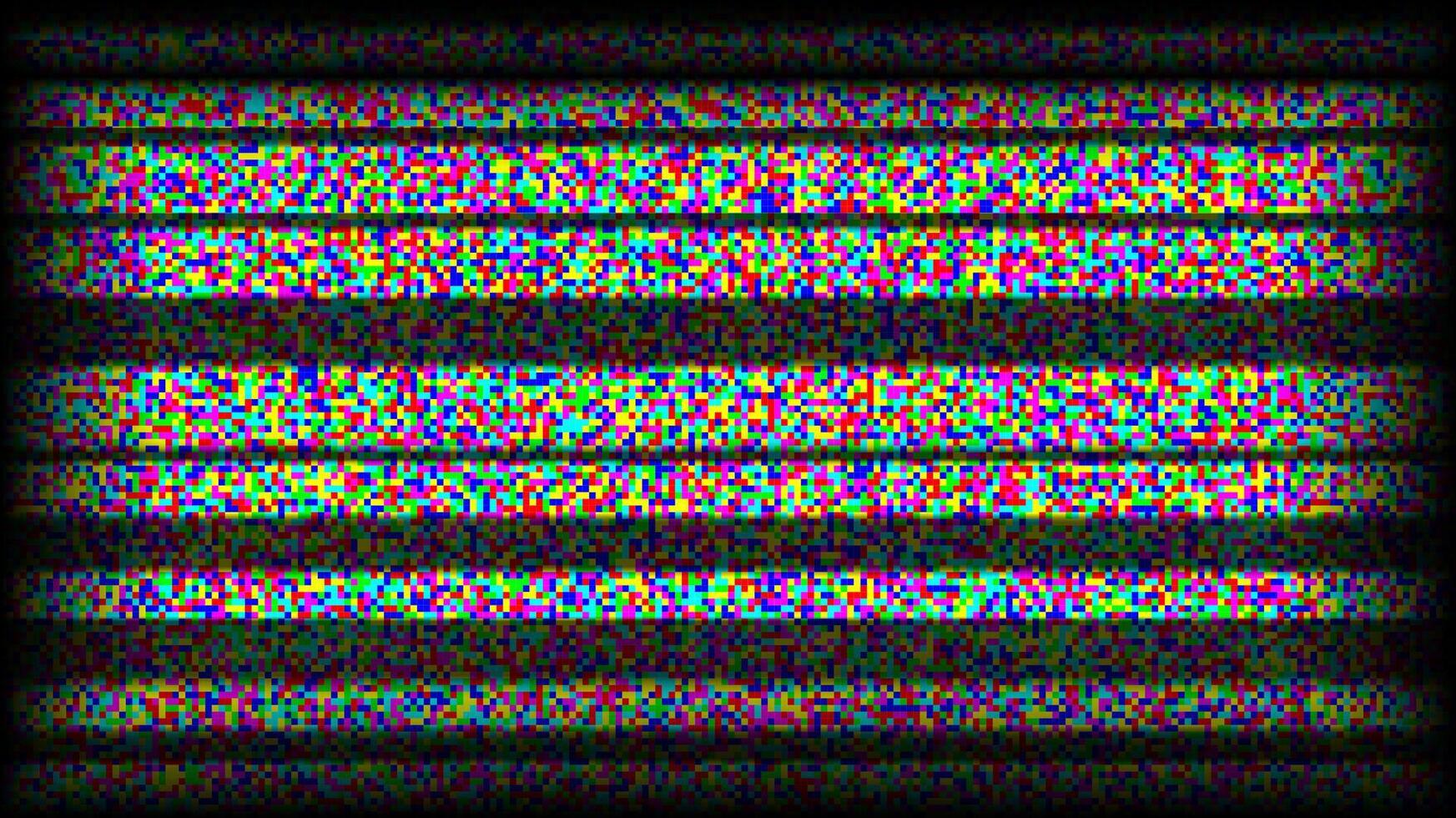 RGB TV static noise background. Glitch bw pixelated television screen. Lost or bad TV signal VHS with black stripes wallpaper. CRT screen with interferences or glitches. White noise grain vector