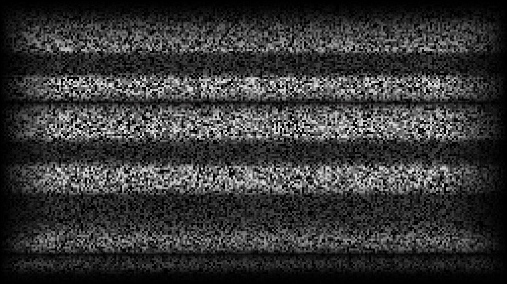 TV static noise background. Glitch pixelated television screen. Lost or bad TV signal VHS with black stripes wallpaper. White noise grain. CRT tv screen with interferences and glitches vector