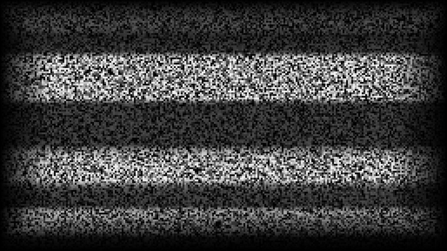 TV static noise background. Glitch pixel television screen. Lost or bad TV signal VHS with black stripes wallpaper. White noise grain. CRT tv screen with interferences and glitches vector