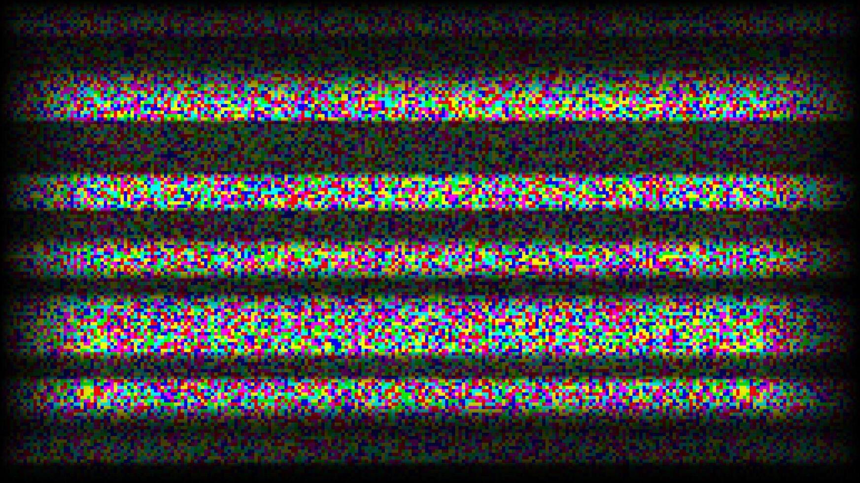RGB TV static noise background. Glitch pixel television screen. Bad or lost TV signal VHS with black stripes wallpaper. White noise grain. CRT tv screen with interferences and glitches vector