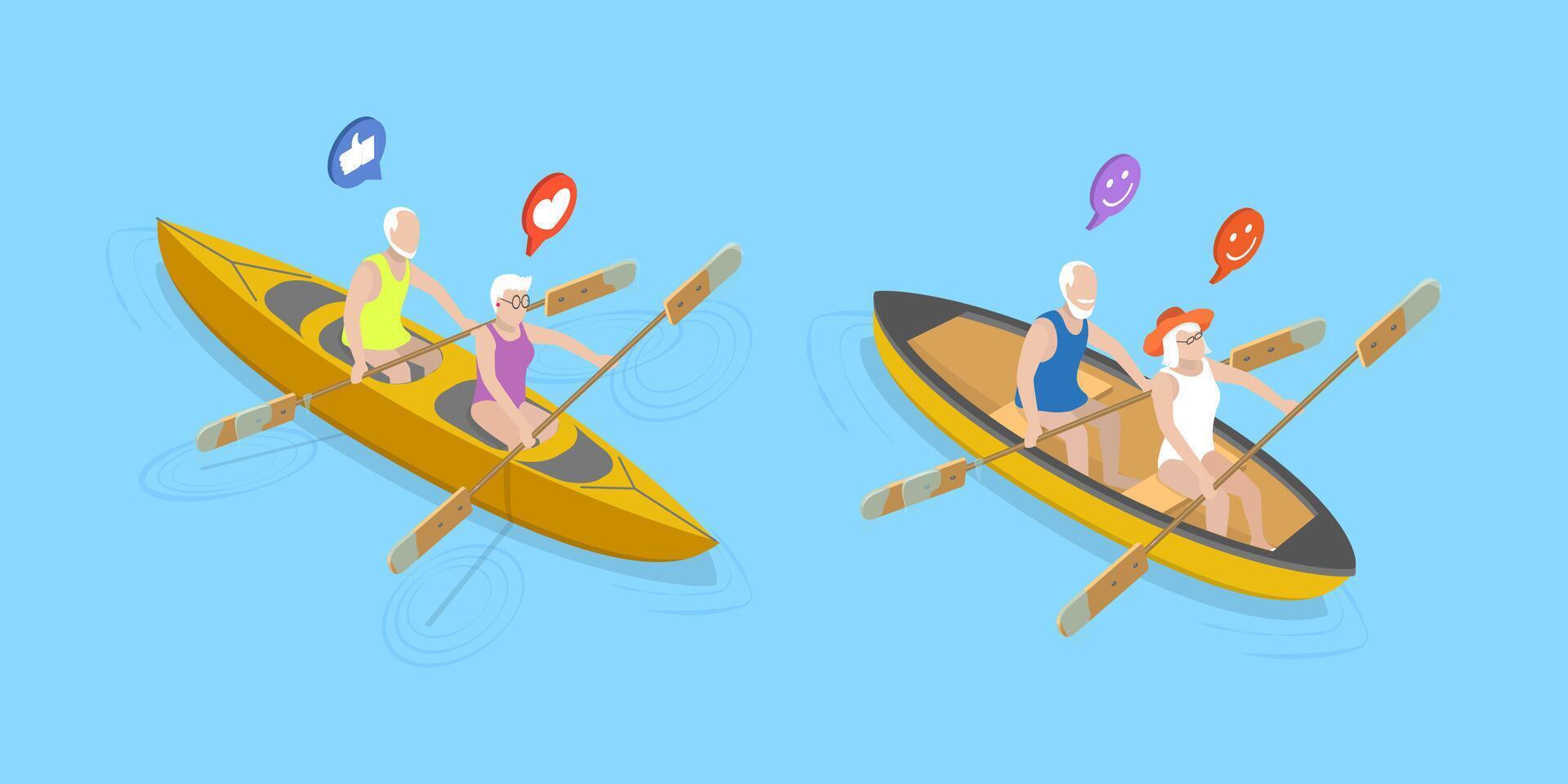 Seniors kayaking on a sunny day vector