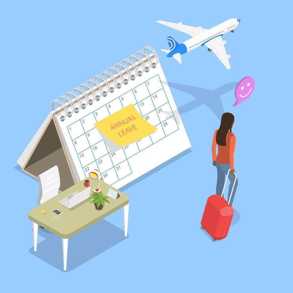 3D Isometric Flat Illustration of Annual Leave, Relaxing From Hard Work vector