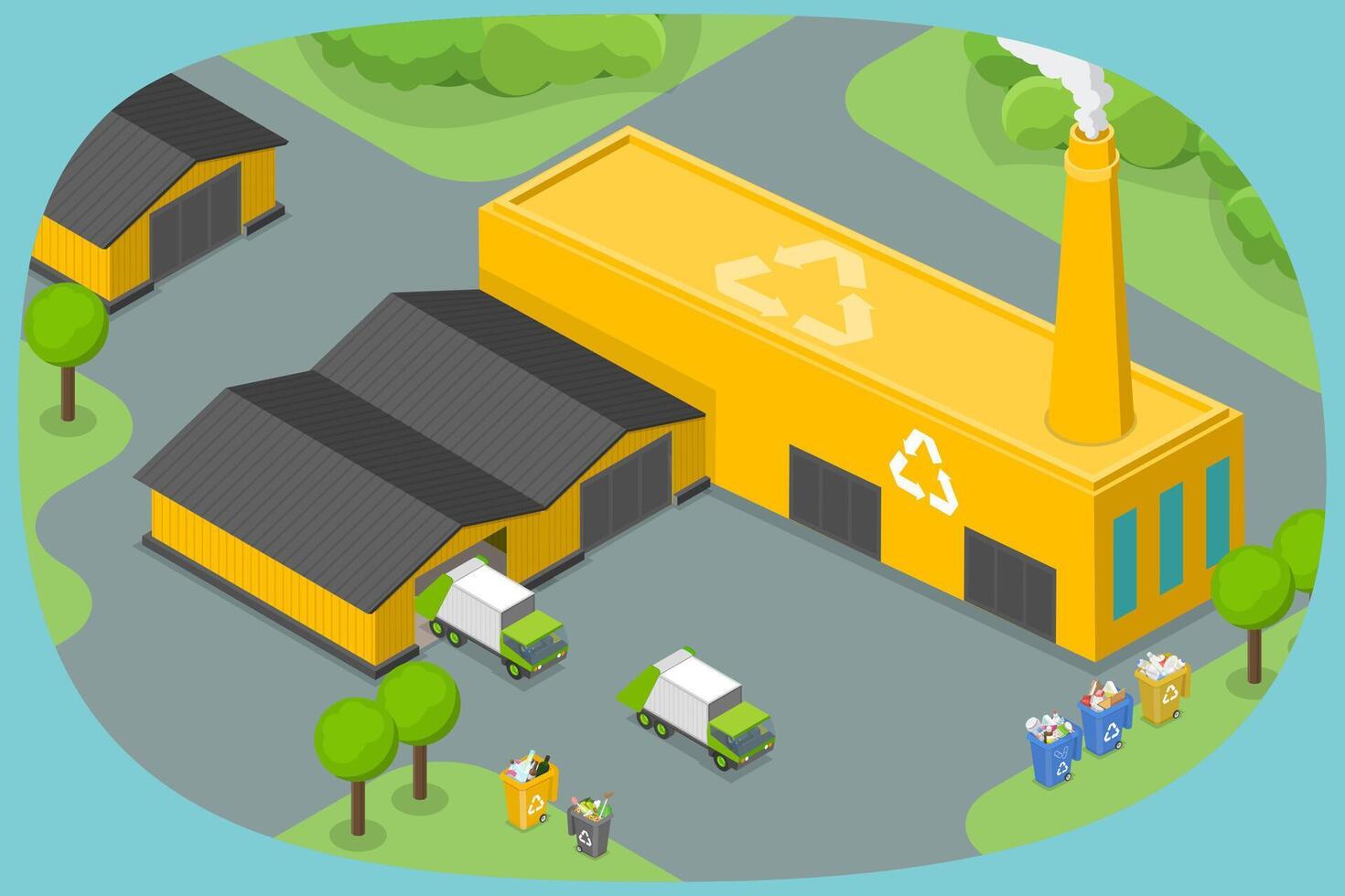3D Isometric Flat Illustration of Waste Management Facilities, Garbage Processing And Disposal vector