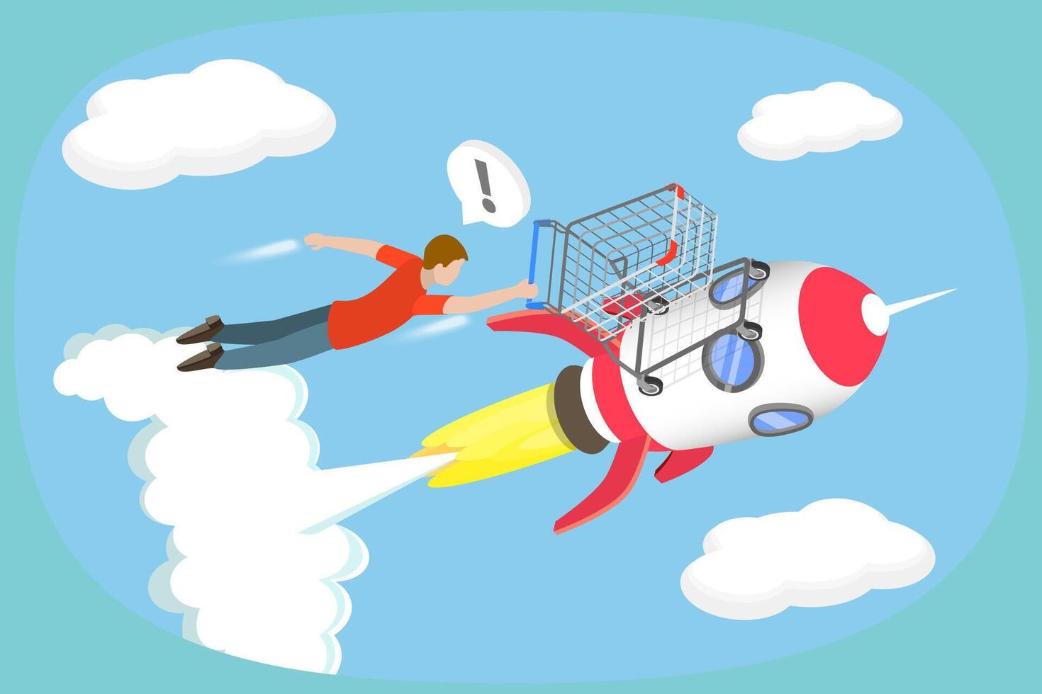 3D Isometric Flat Illustration of Boost Sales, Maximize Profit, Accelerated By Rocket Booster vector