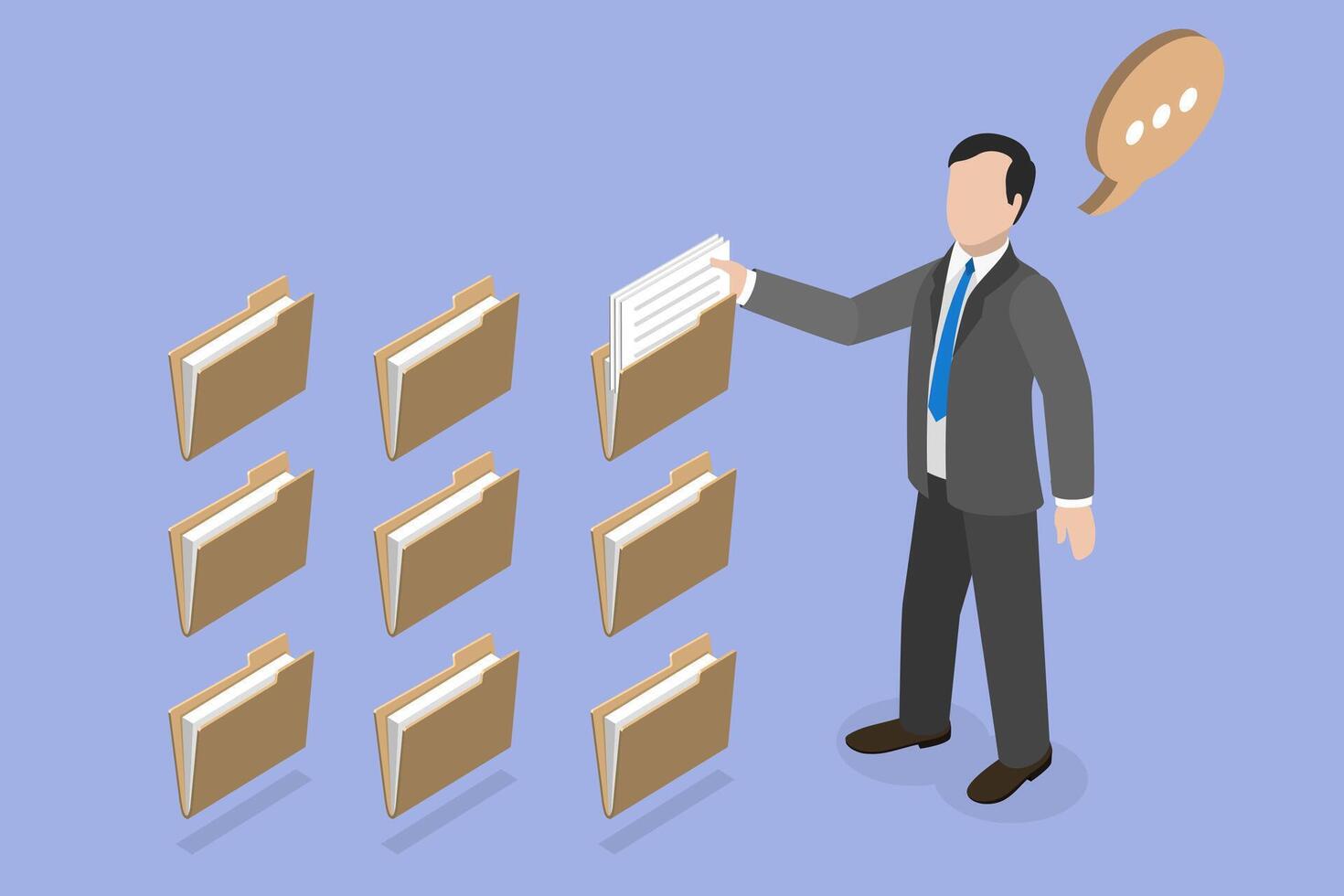 3D Isometric Flat Illustration of Data Manager, Organize Files And Documents For Efficient Management And Indexing vector