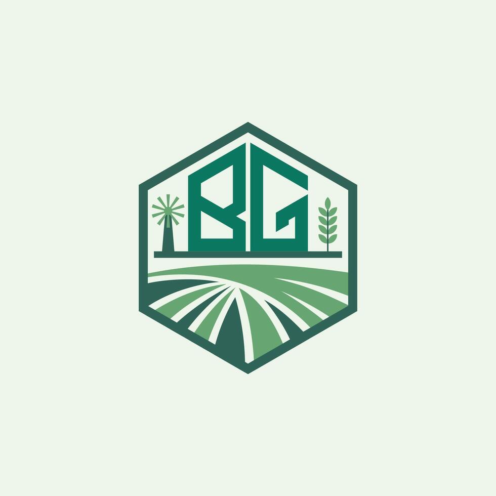 Modern Agricultural BG Logo Design. Letter BG Farm Logo and Field Icon for Eco-Friendly Branding. BG Sustainable Agriculture Emblem vector