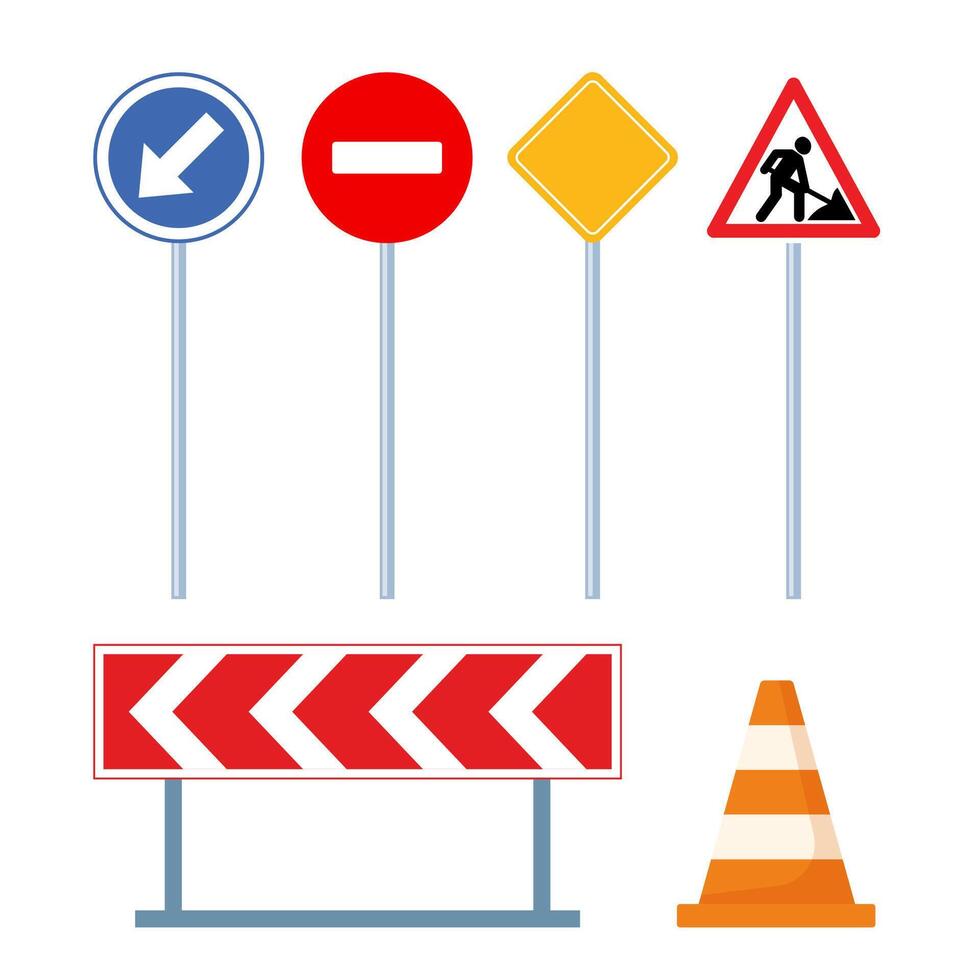 Road signs, set. Traffic signs on white background. Road traffic safety. illustration. vector