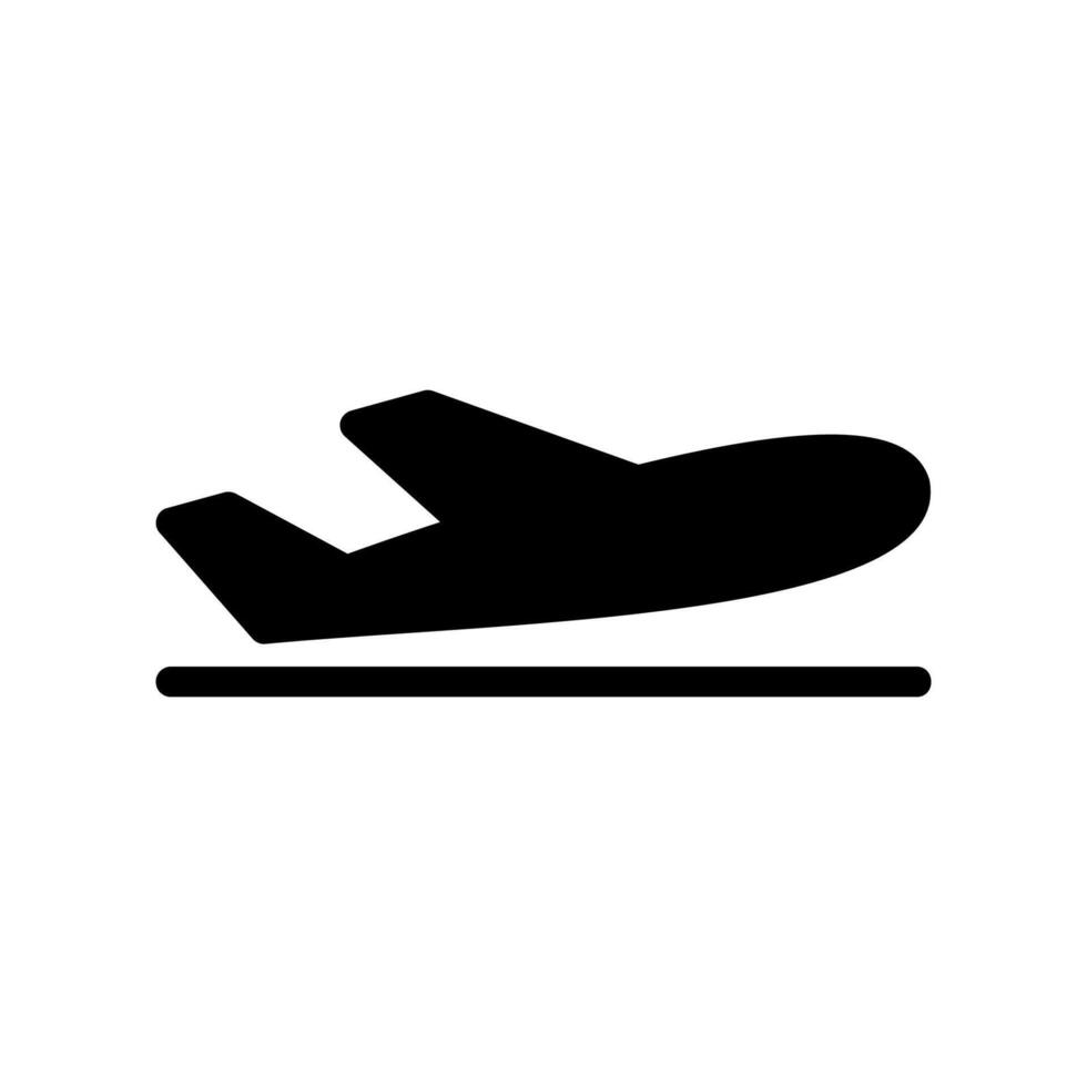 Airplane landing on runway black and white icon vector