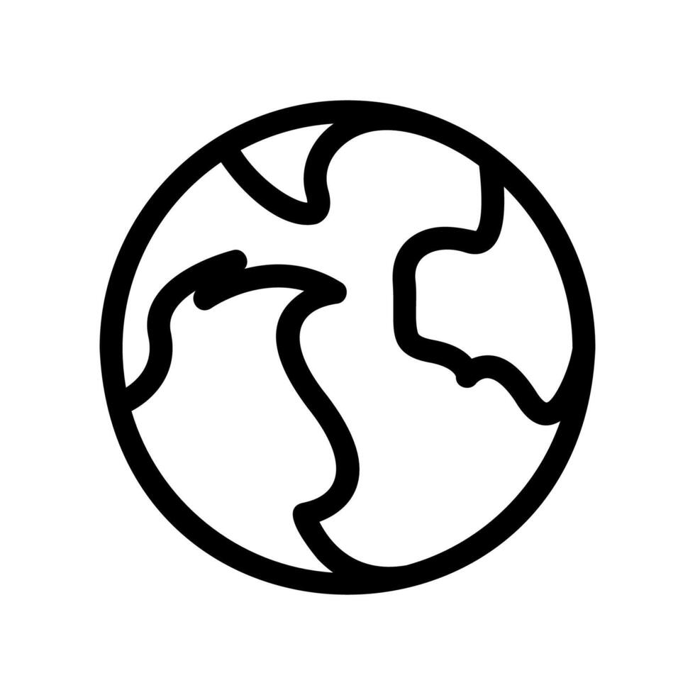 Minimalist line art icon of planet Earth showing continents vector