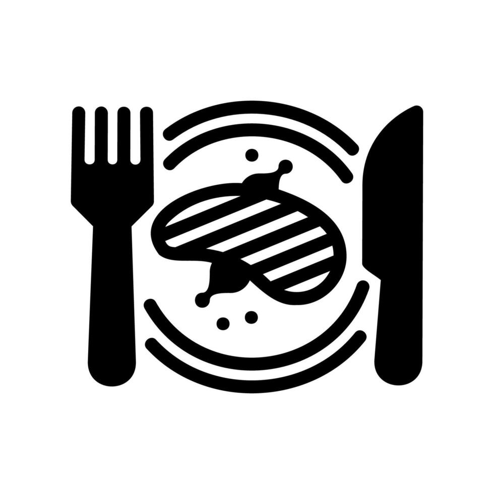 Icon of a Grilled Steak on a Plate with a Fork and Knife vector