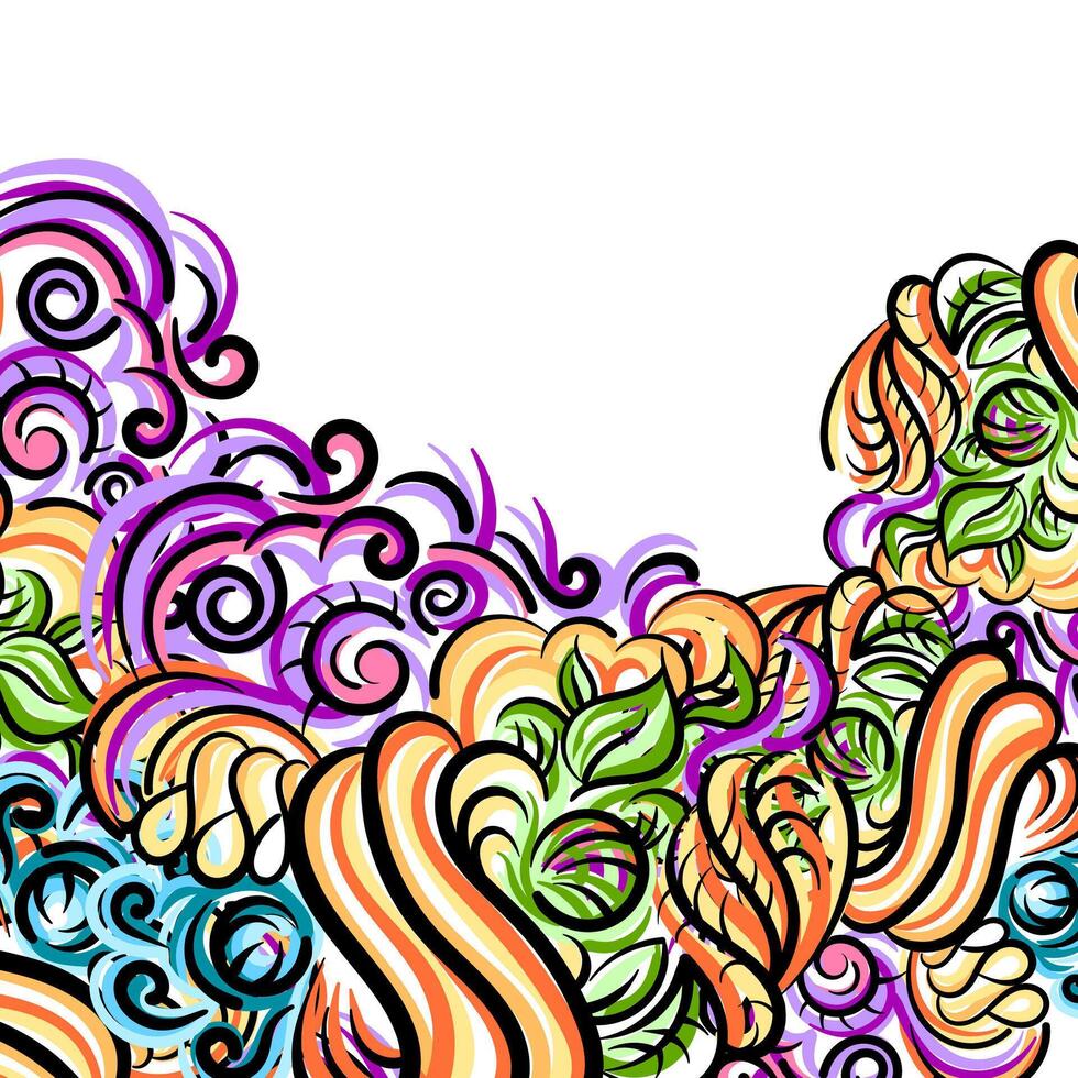 Colorful abstract hand-drawn pattern, floral, doodles. vector