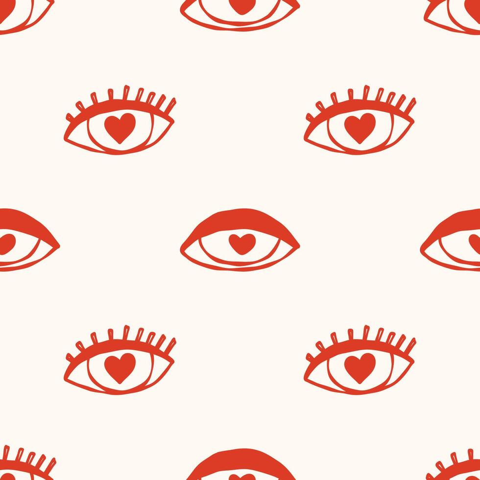 Seamless pattern with hand drawn love eyes. Doodle romantic print. Ideal for Valentine's Day, gift wrap, stationery, textiles, and decor. vector