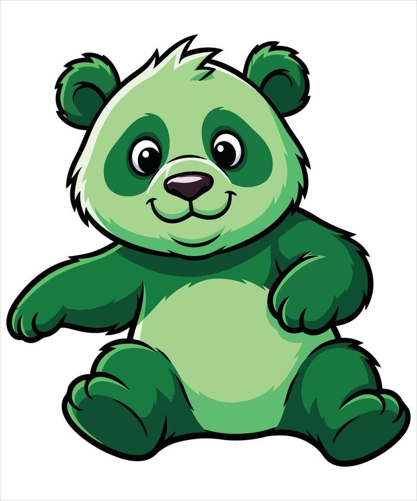 Cute Green Panda Cartoon Character vector