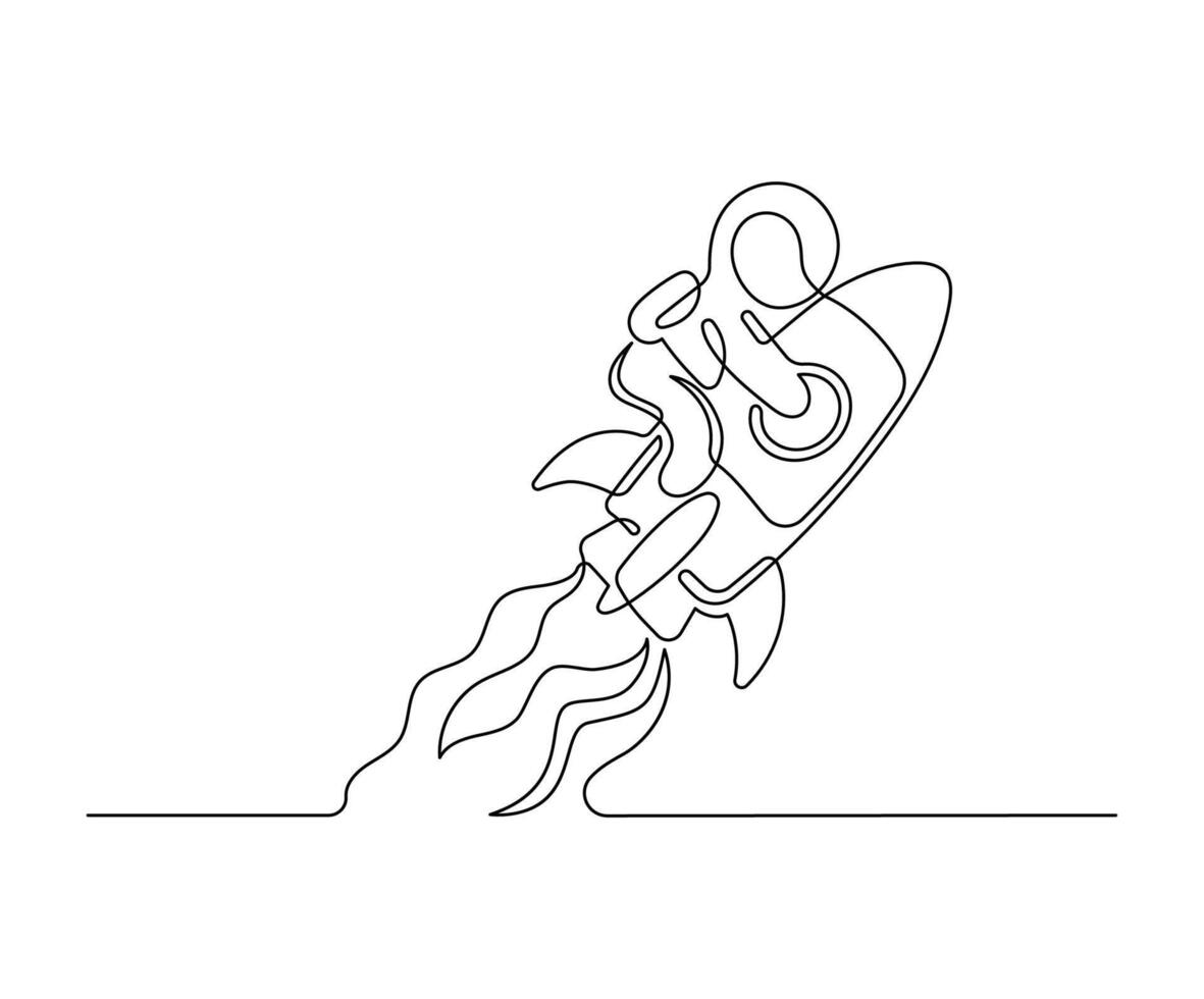 Astronaut with Rocket. Continuous Line Art of Space Exploration and Adventure vector