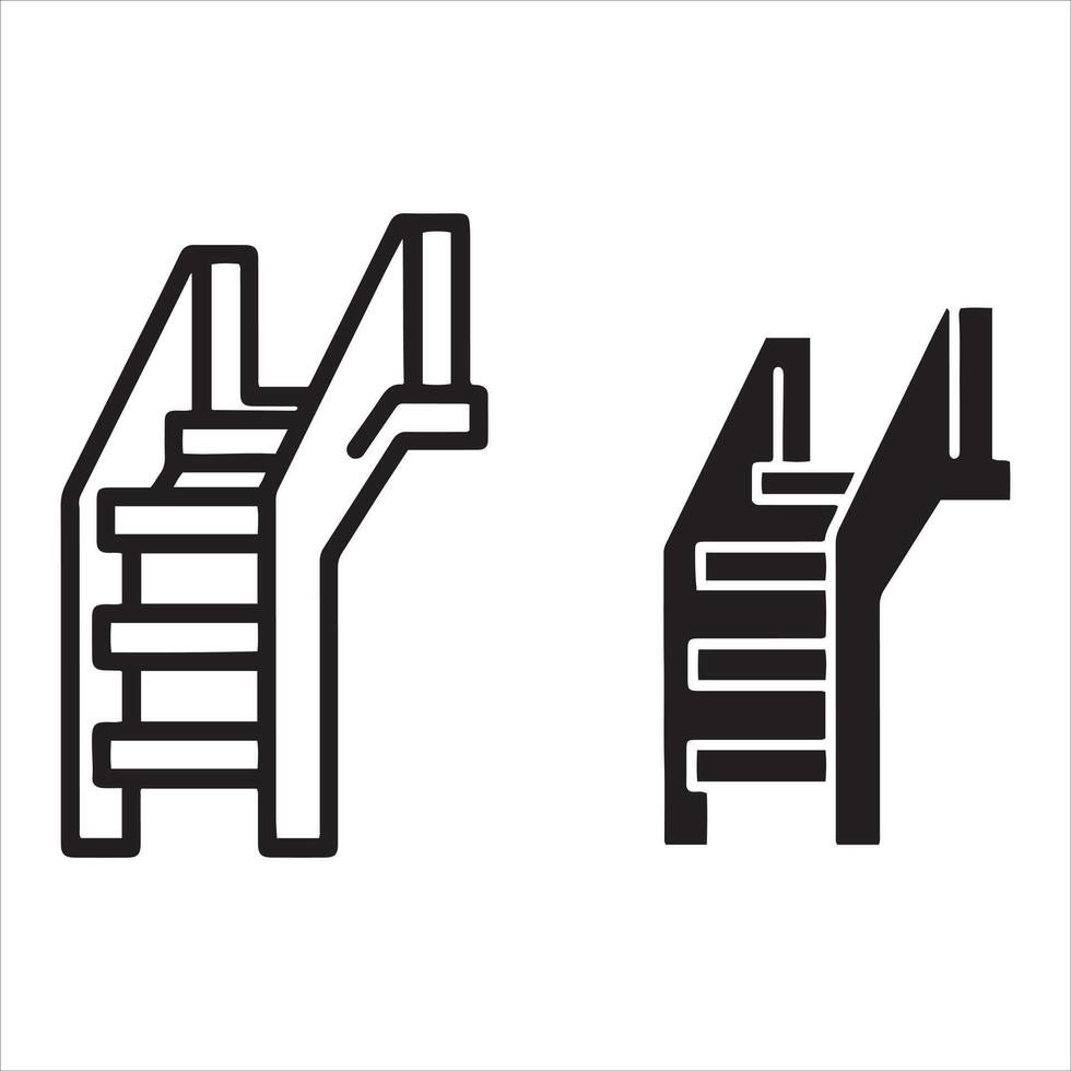 Simple outline and solid black staircase symbols for design vector