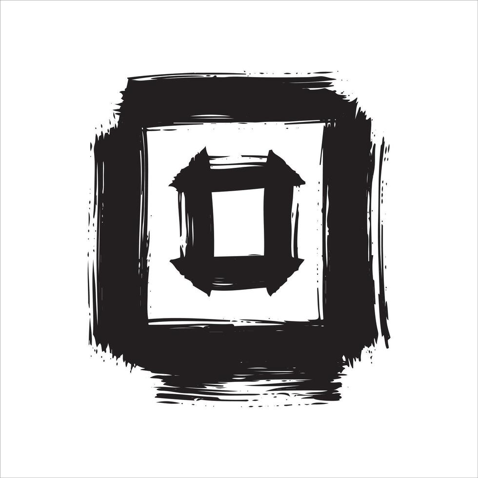 Bold black brush strokes form a square within a larger square vector