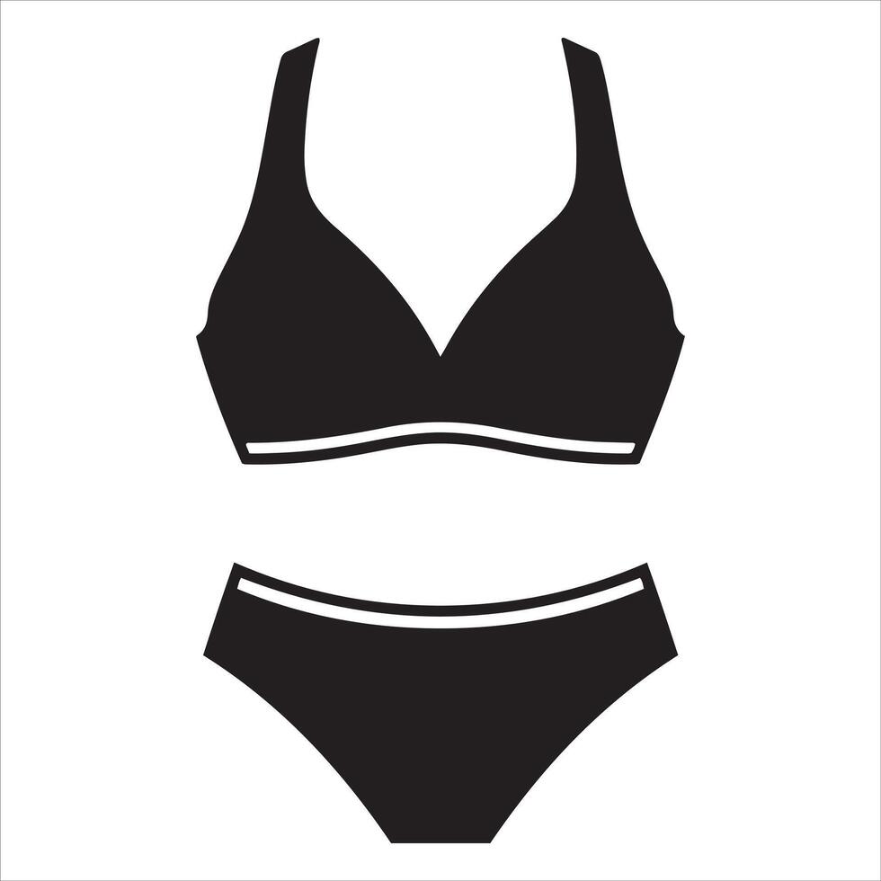Simple black bikini set with white trim for women vector