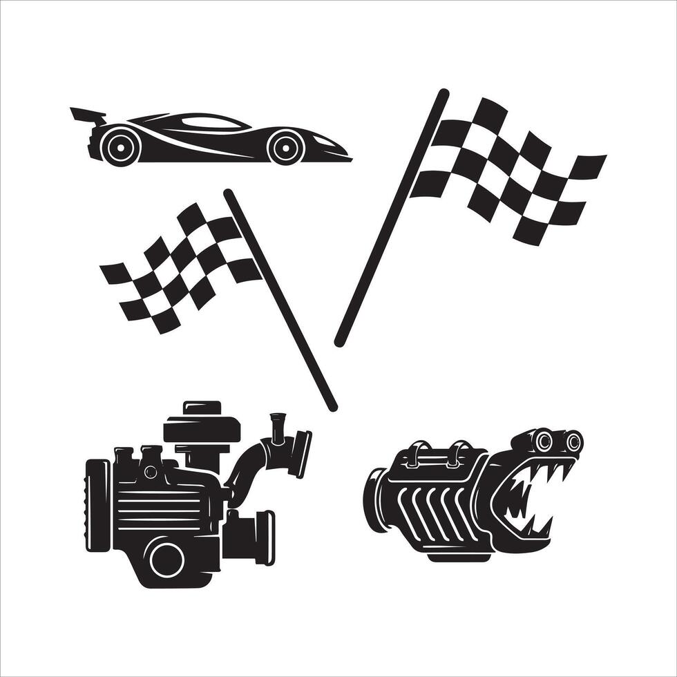 Racing car and flags symbolizing speed and competition vector