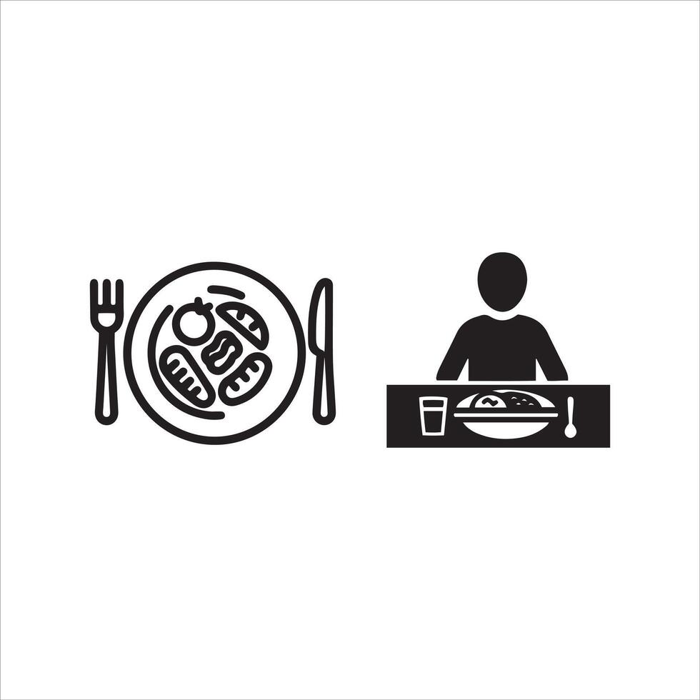 Person enjoying a meal with a plate of food and utensils vector