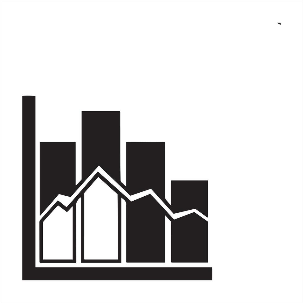 Black and white bar chart with a line graph showing trend vector