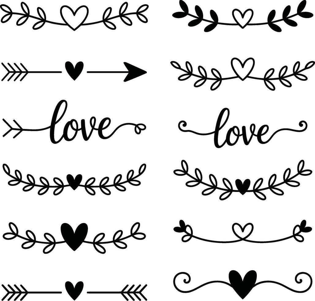 Hand Drawn Love Themed Divider Set vector